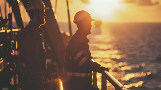 Maritime officers at sea during sunset