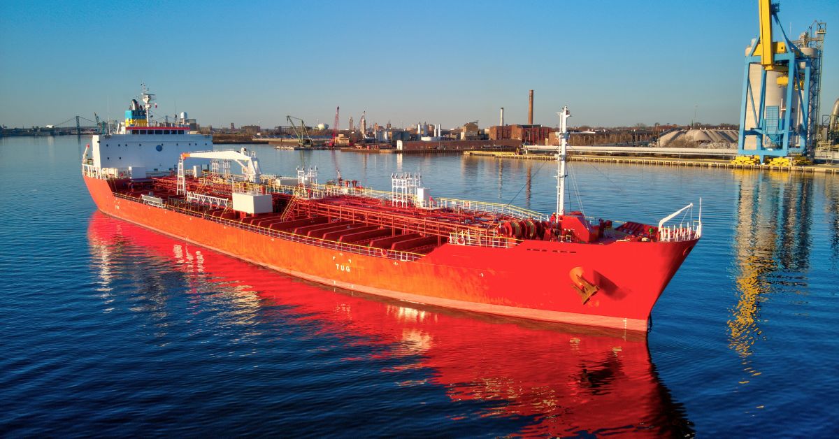 Red tanker at harbour